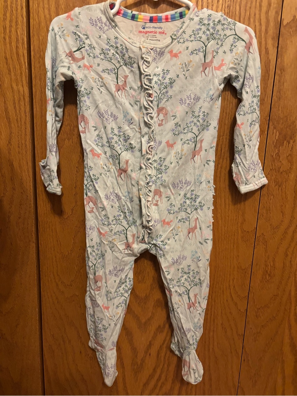Magnetic Me Light Blue Footed One-Piece with Deer & Floral Print